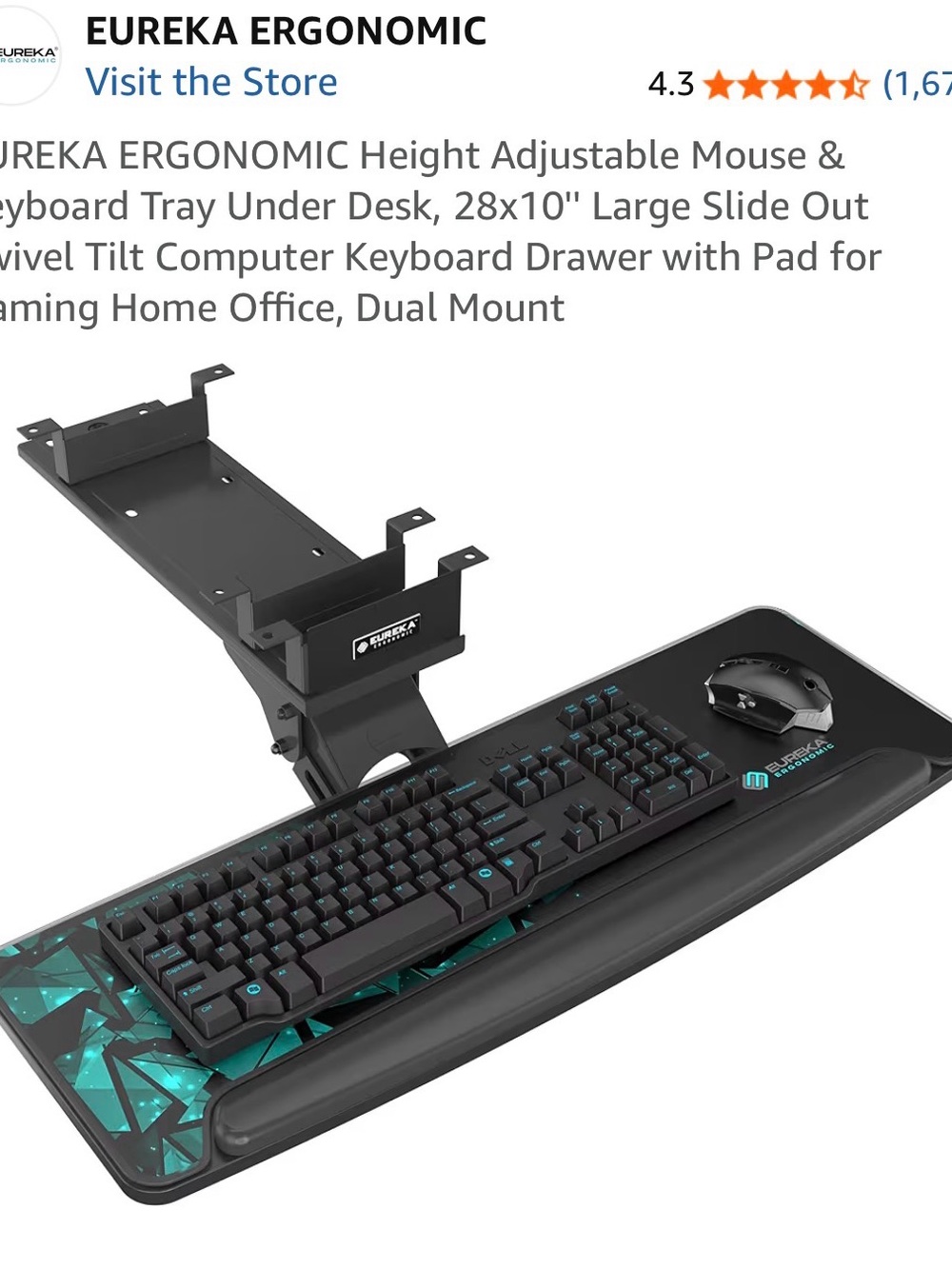 Eureka Ergonomic Adjustable Under-Desk Keyboard Tray - Black with Teal Accent